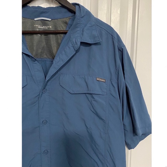 Men’s Columbia Omni-Shade Blue SS Button-Down Shirt, XL - Picture 2 of 13